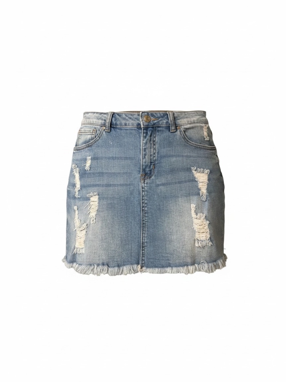 Y2K Style Wax Jean Light Blue Distressed Denim Mini Skirt Size Large